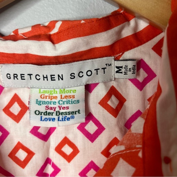 Gretchen Scott Geometrical Shirt Dress Orange Size Medium Tie Waist - Picture 4 of 6
